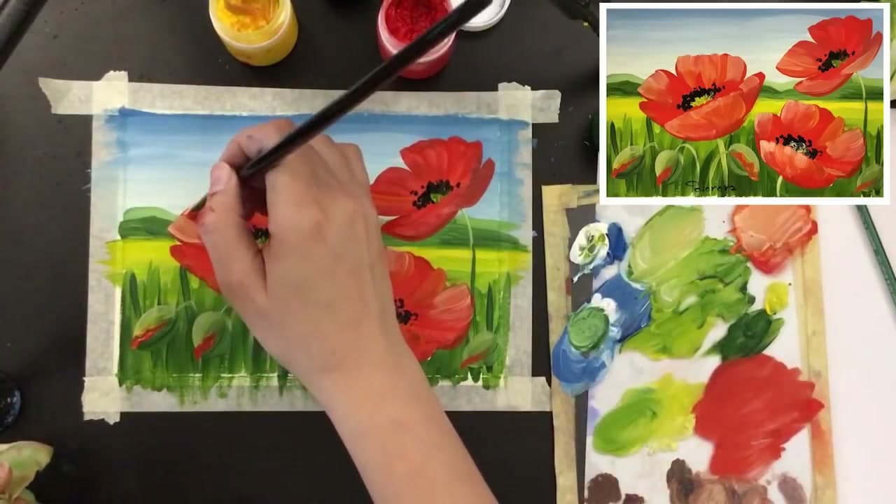 The finished result: How to Paint Poppies in Acrylics (Step by Step)