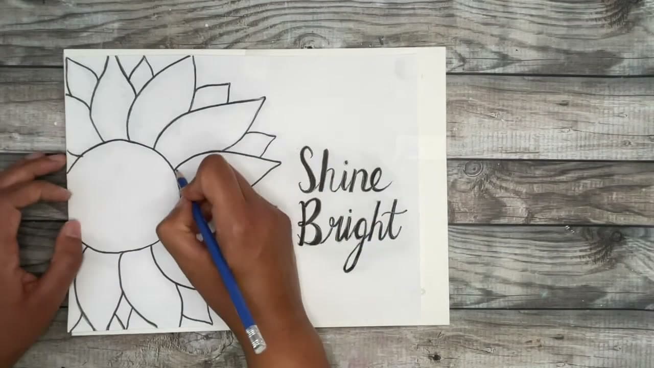 Step 8: Trace the Sunflower With Heavy Pencil Pressure - How to Transfer a Sketch to Canvas (2 Easy Ways)