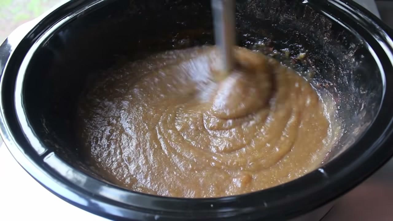 Step 6: Blend the Cooked Apples Smooth With an Immersion Blender - How to Make Apple Butter in a Slow Cooker