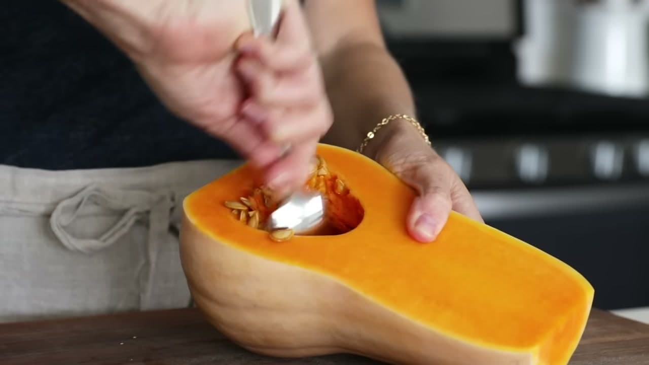 Step 2: Scrape Out the Seeds - How to Make Butternut Squash Soup (Roasted, No Cream)