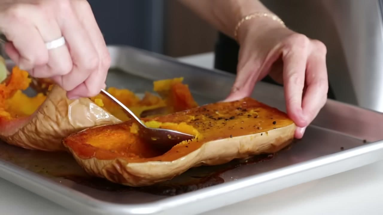 Step 6: Scoop the Flesh into the Blender - How to Make Butternut Squash Soup (Roasted, No Cream)