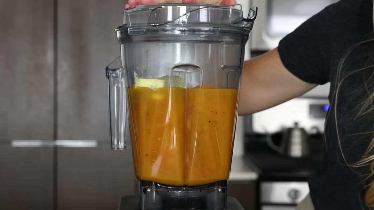 Step 7: Add the Broth and Blend - How to Make Butternut Squash Soup (Roasted, No Cream)
