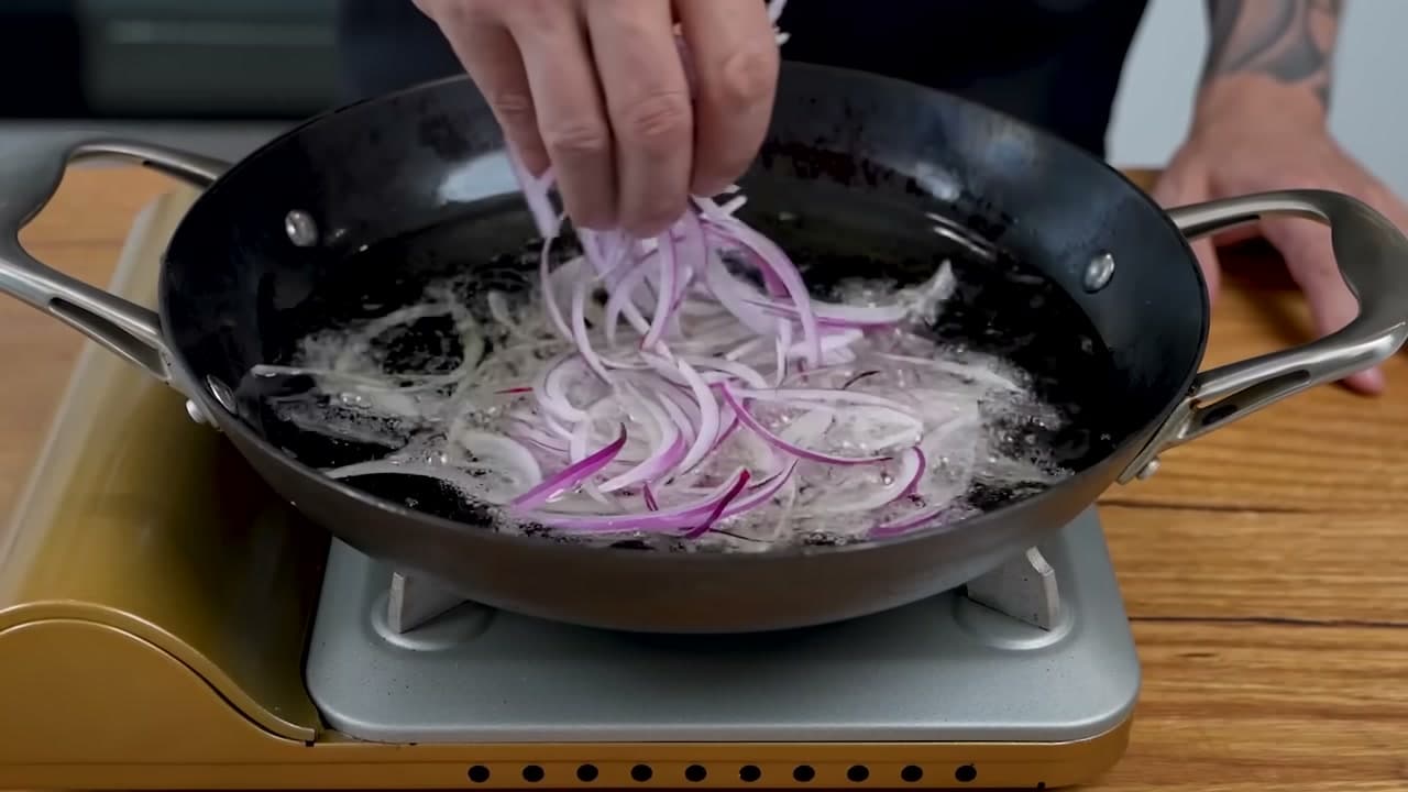 Step 1: Start the Crispy Onions - How to Make Chicken Biryani (Hyderabadi Style)
