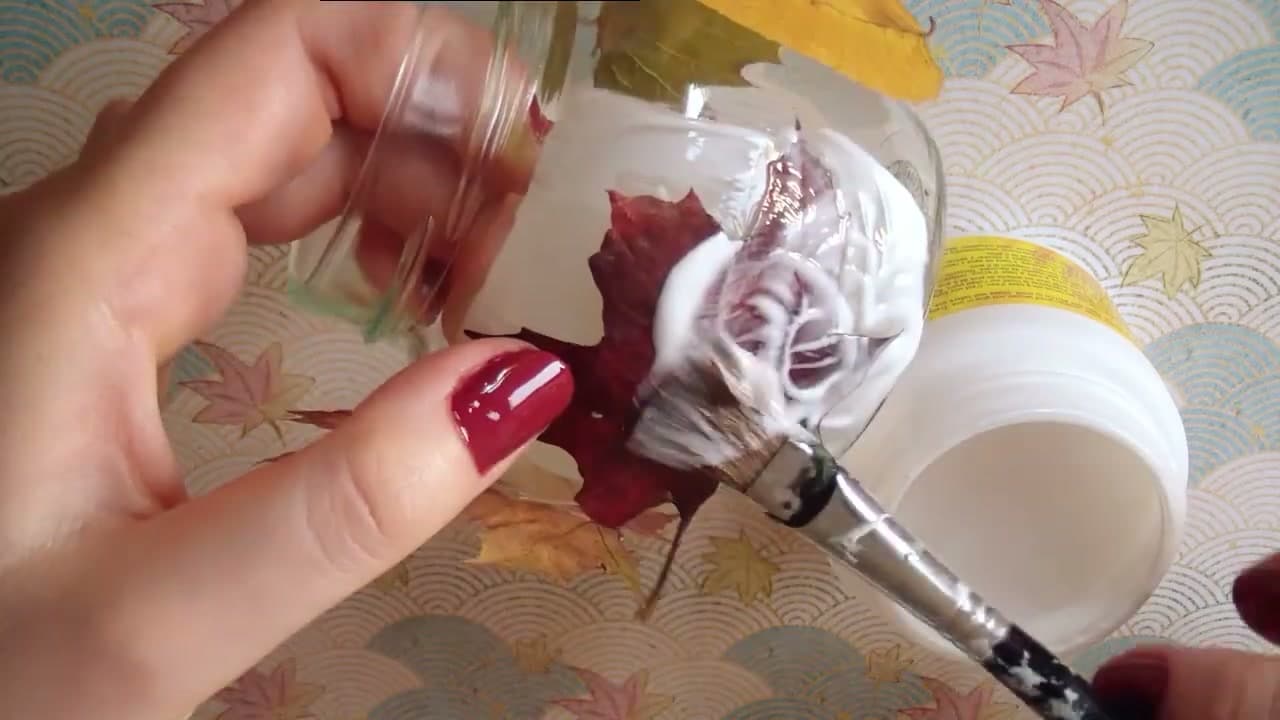 Step 4: Press the Leaf On and Coat It - How to Make an Autumn Leaf Lantern