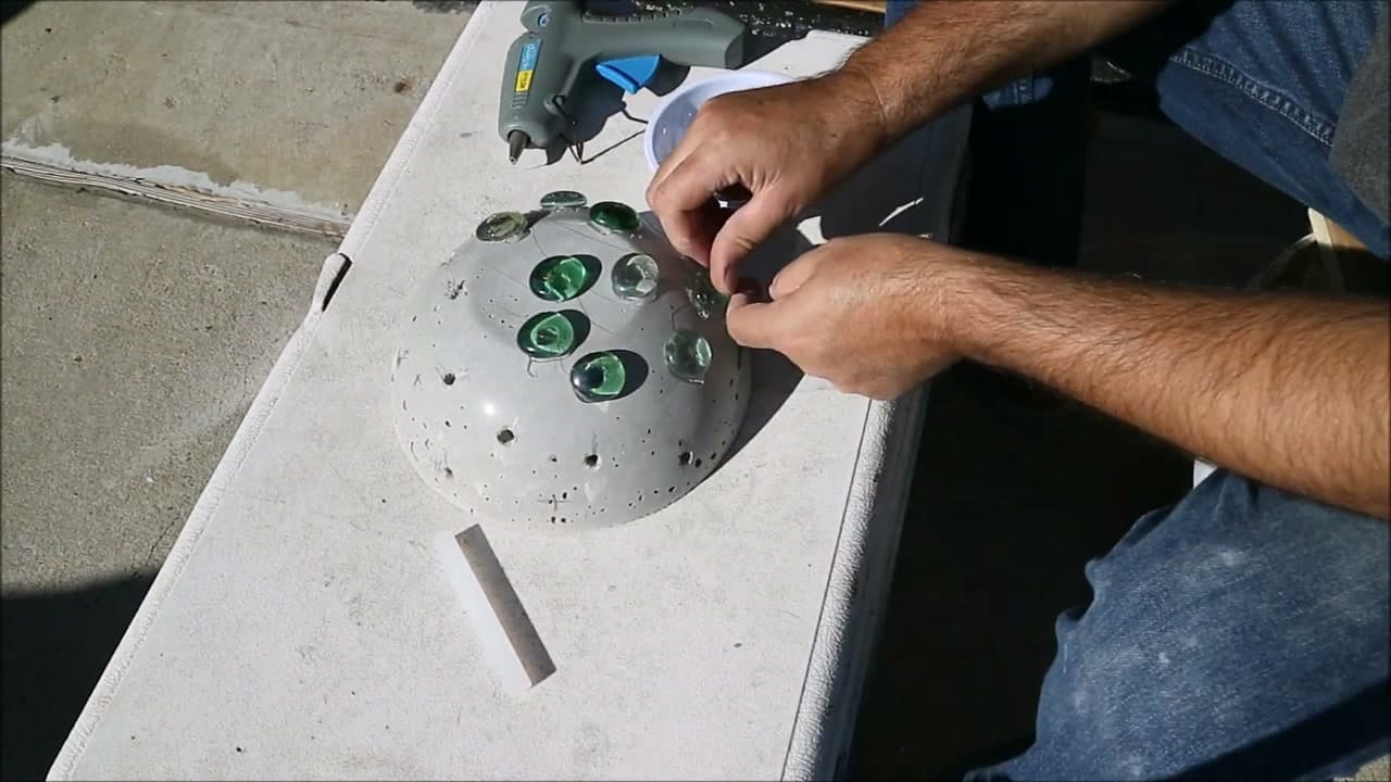 Step 6: Set the Glass Gems - How to Make Concrete Mushrooms for the Garden