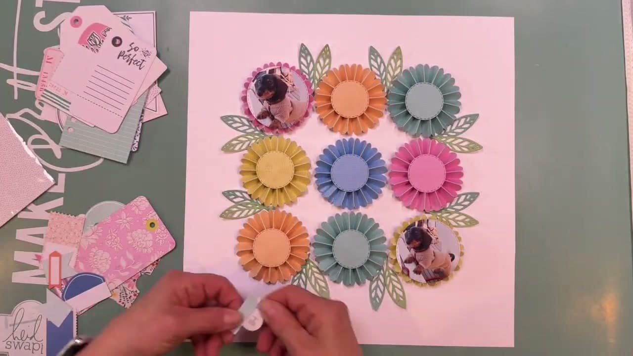 Step 7: Mount the Photos as Rosette Centres - How to Make a Paper Rosette Scrapbook Layout