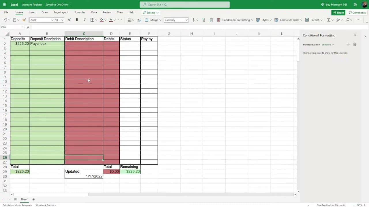 Step 2: Step 2: Enter your starting balance and first paycheck