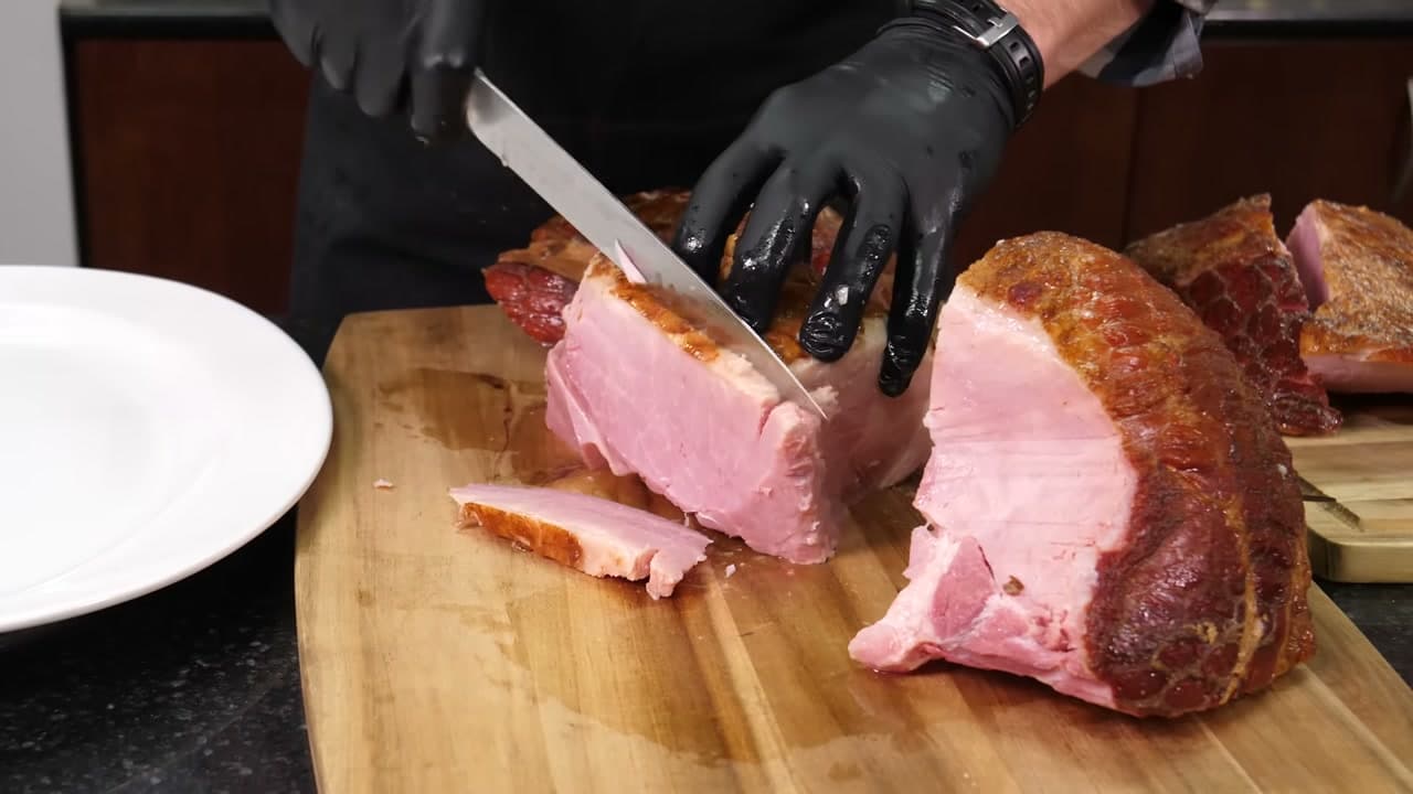 Step 5: Halve Each Piece and Trim the Outer Edge - How to Carve a Ham