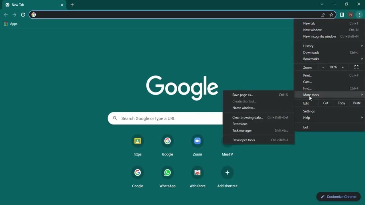 Step 2: Go to More Tools > Clear Browsing Data