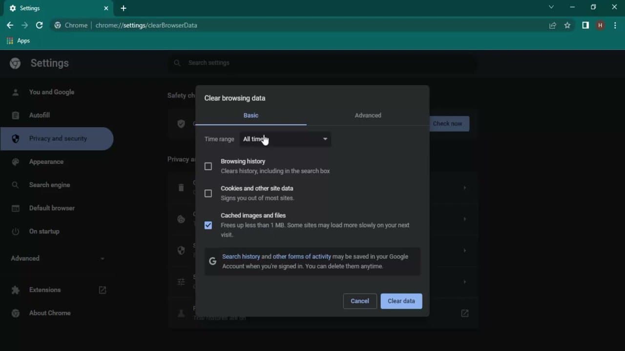 Step 5: Click Clear Data
