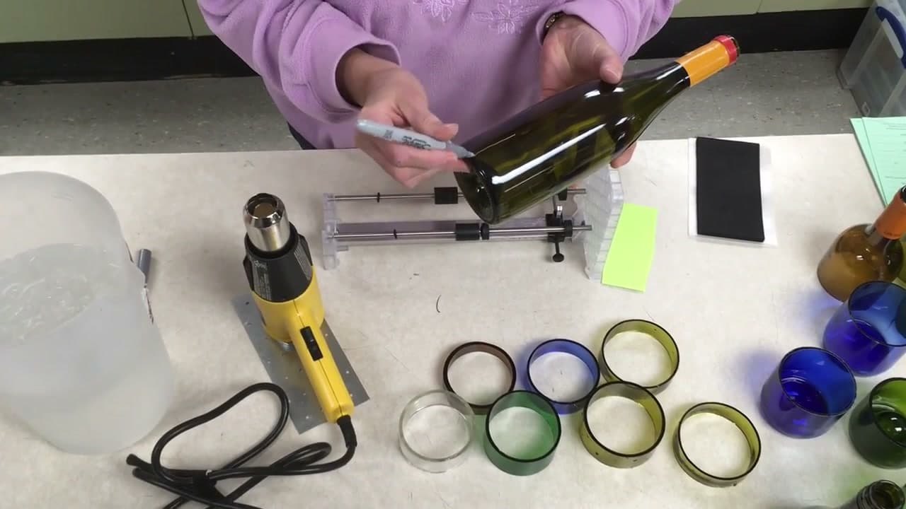 Step 2: Mark a Registration Line Down the Bottle - How to Cut a Glass Bottle Into Rings