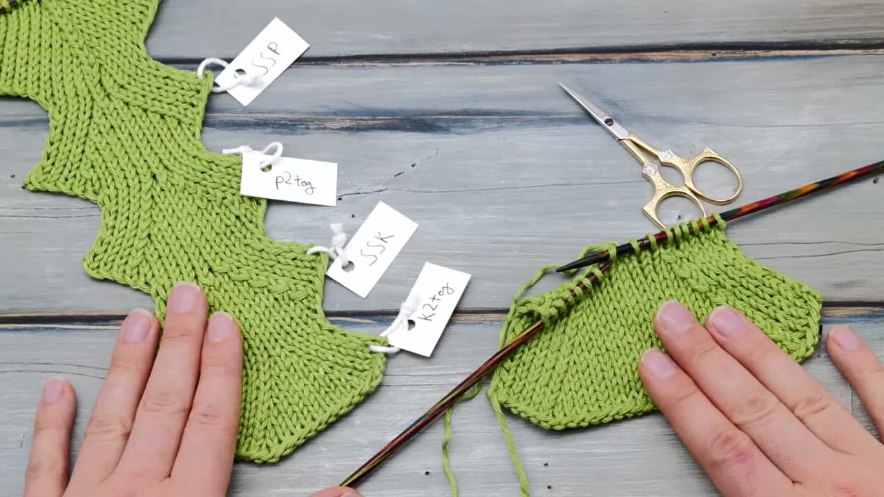 The finished result: How to Decrease in Knitting - K2tog, SSK and Two More