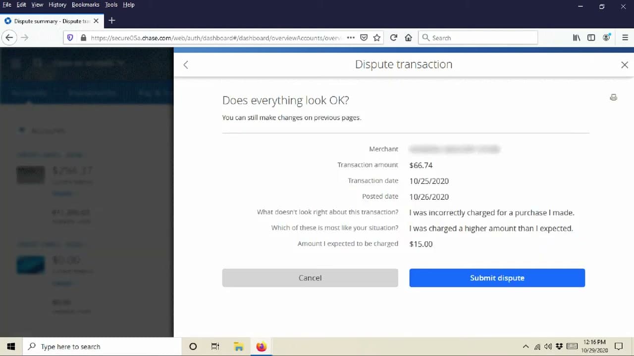 Step 7: Step 7: Review the Dispute and Submit