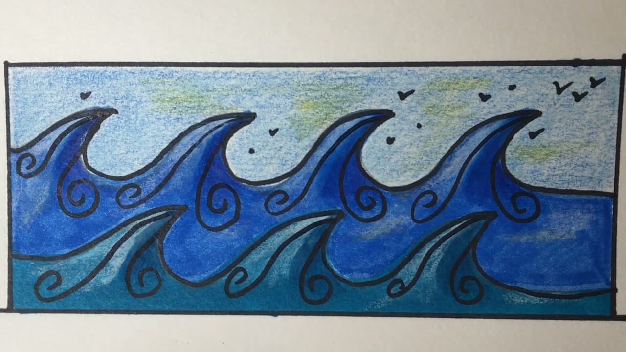 The finished result: How to Draw Waves: Easy Ocean Waves Step by Step