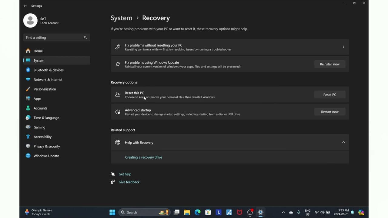 Step 4: Step 4: Click the Reset PC Button