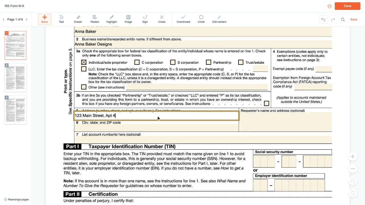 Step 6: Line 5, Street Address - How to Fill Out a W-9, Line by Line