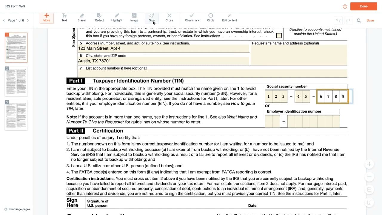 The finished result: How to Fill Out a W-9, Line by Line