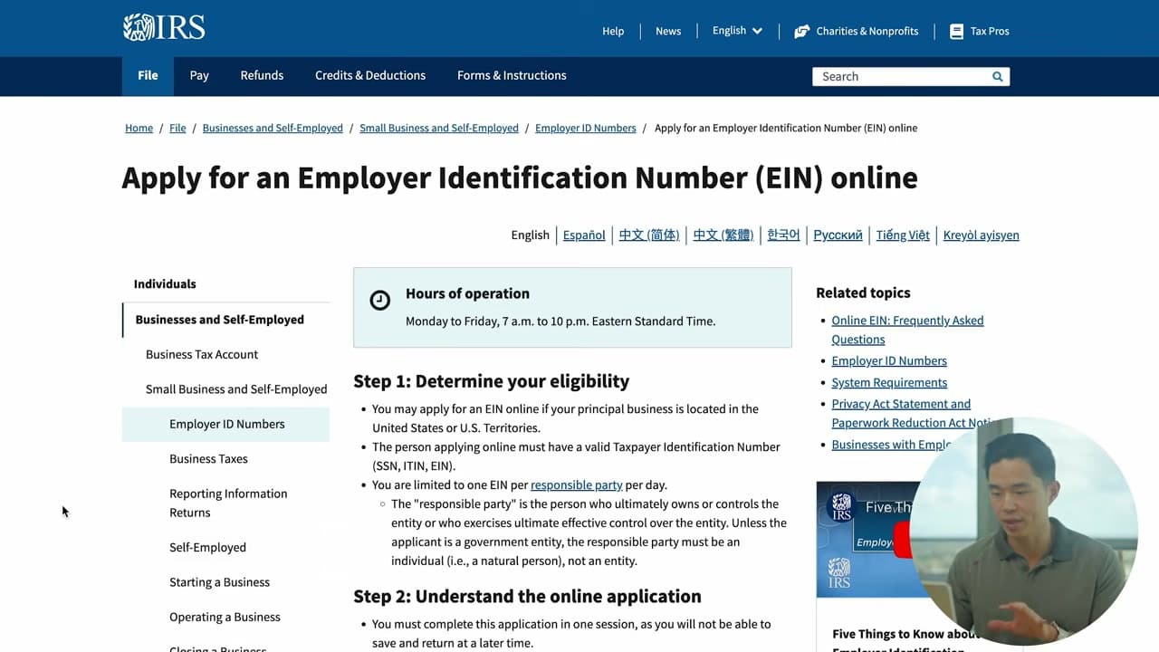 Step 1: Start on the Official IRS Page - How to Get an EIN for Your Business (Free, on IRS.gov)