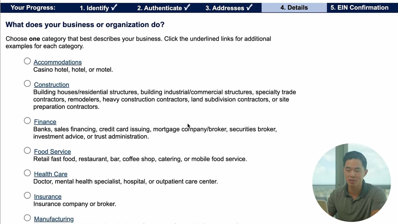 Step 10: Choose Your Business Category - How to Get an EIN for Your Business (Free, on IRS.gov)
