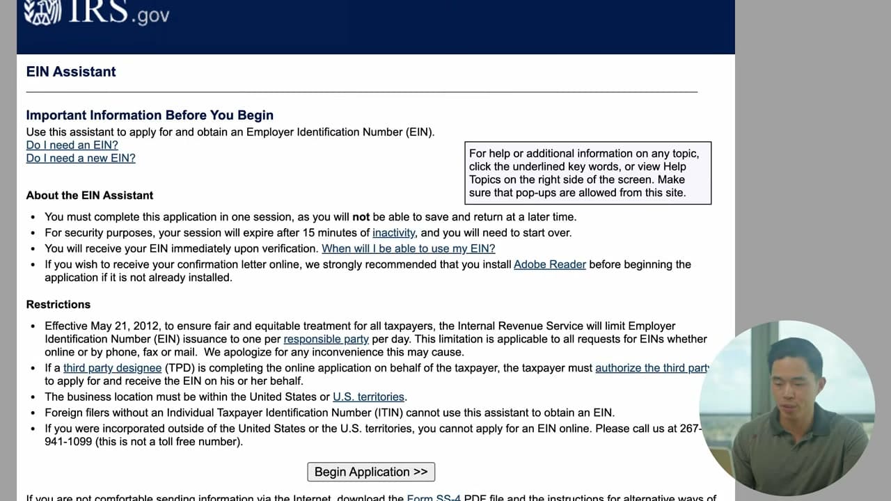 Step 2: Open the EIN Assistant - How to Get an EIN for Your Business (Free, on IRS.gov)