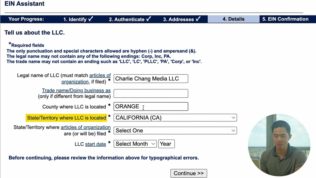 Step 8: Fill In the Business Details - How to Get an EIN for Your Business (Free, on IRS.gov)