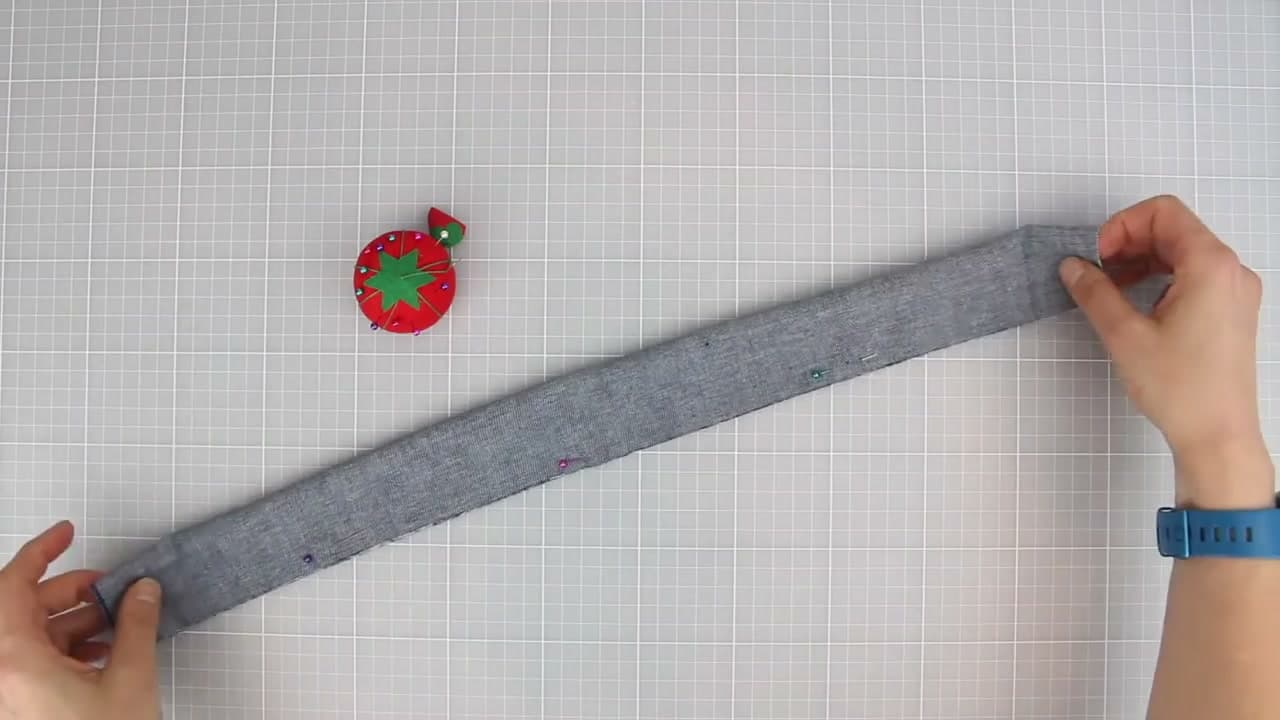 Step 2: Fold the Fabric Strip Right Sides Together and Pin the Long Edge - How to Sew a Scrunchie