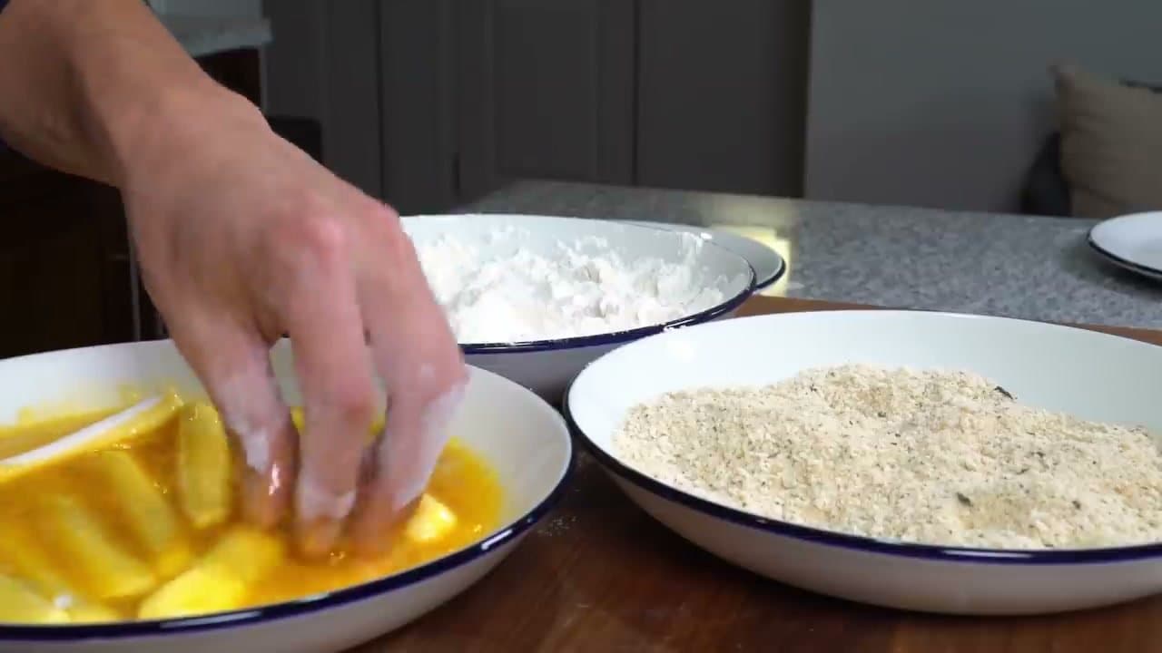 Step 3: Step 3: Dip the floured sticks in beaten egg