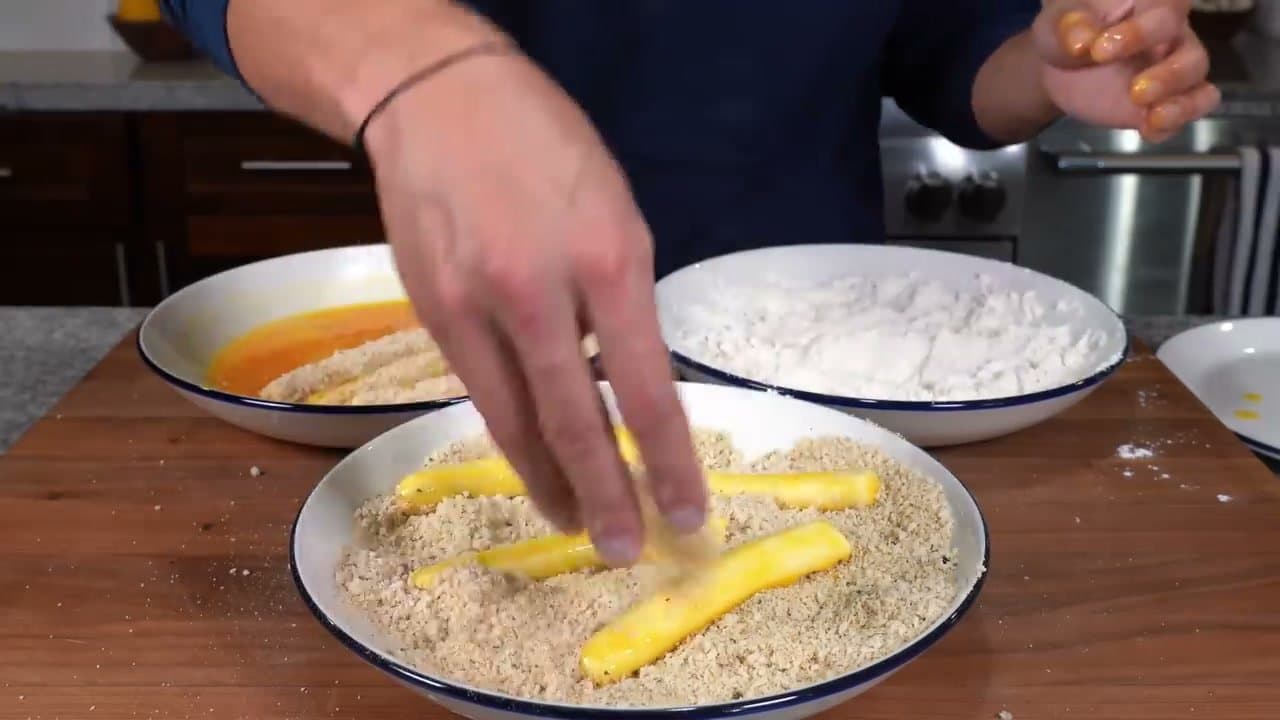 Step 4: Step 4: Press into seasoned breadcrumbs and double-bread