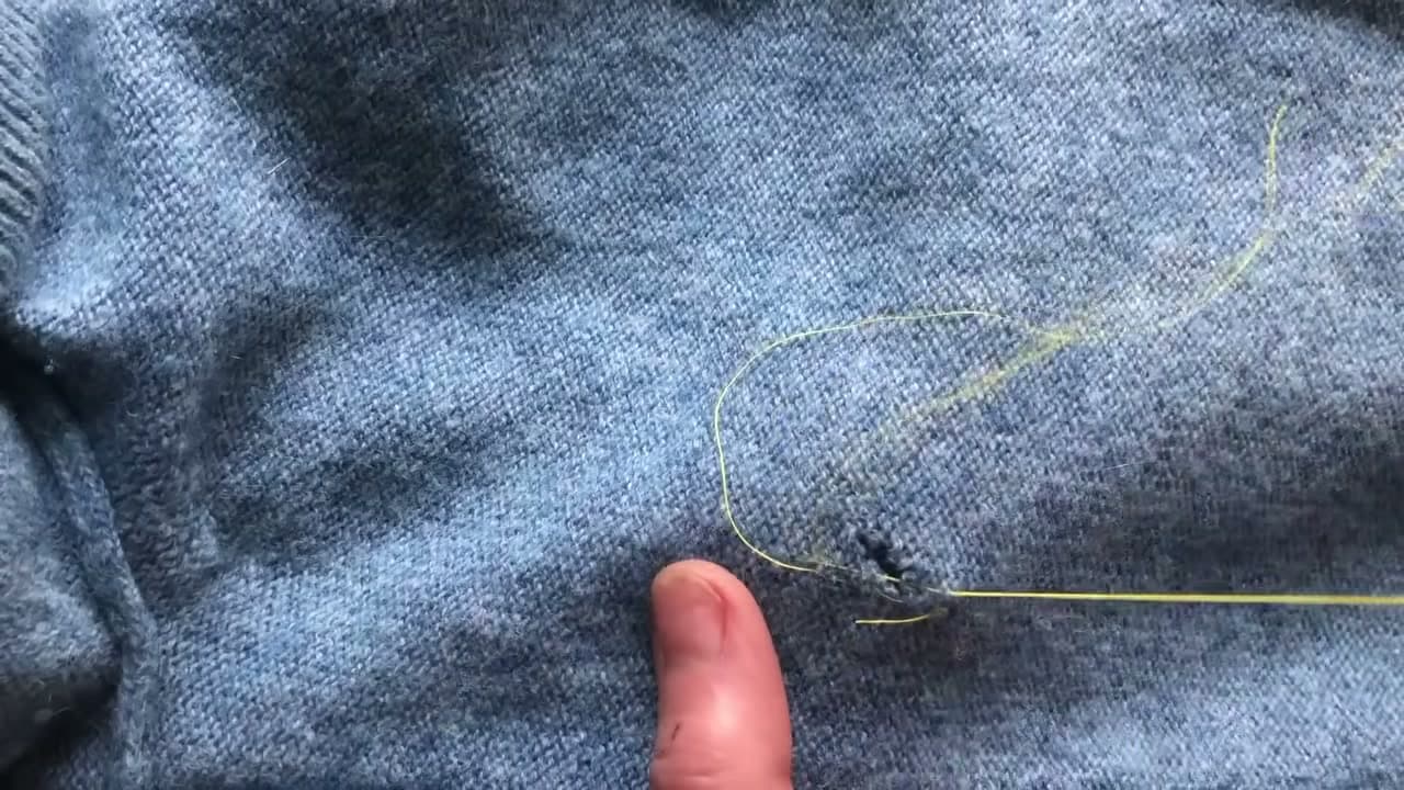 Step 5: Carry the Needle Up Over the Hole and Back Down - How to Fix a Hole in a Sweater