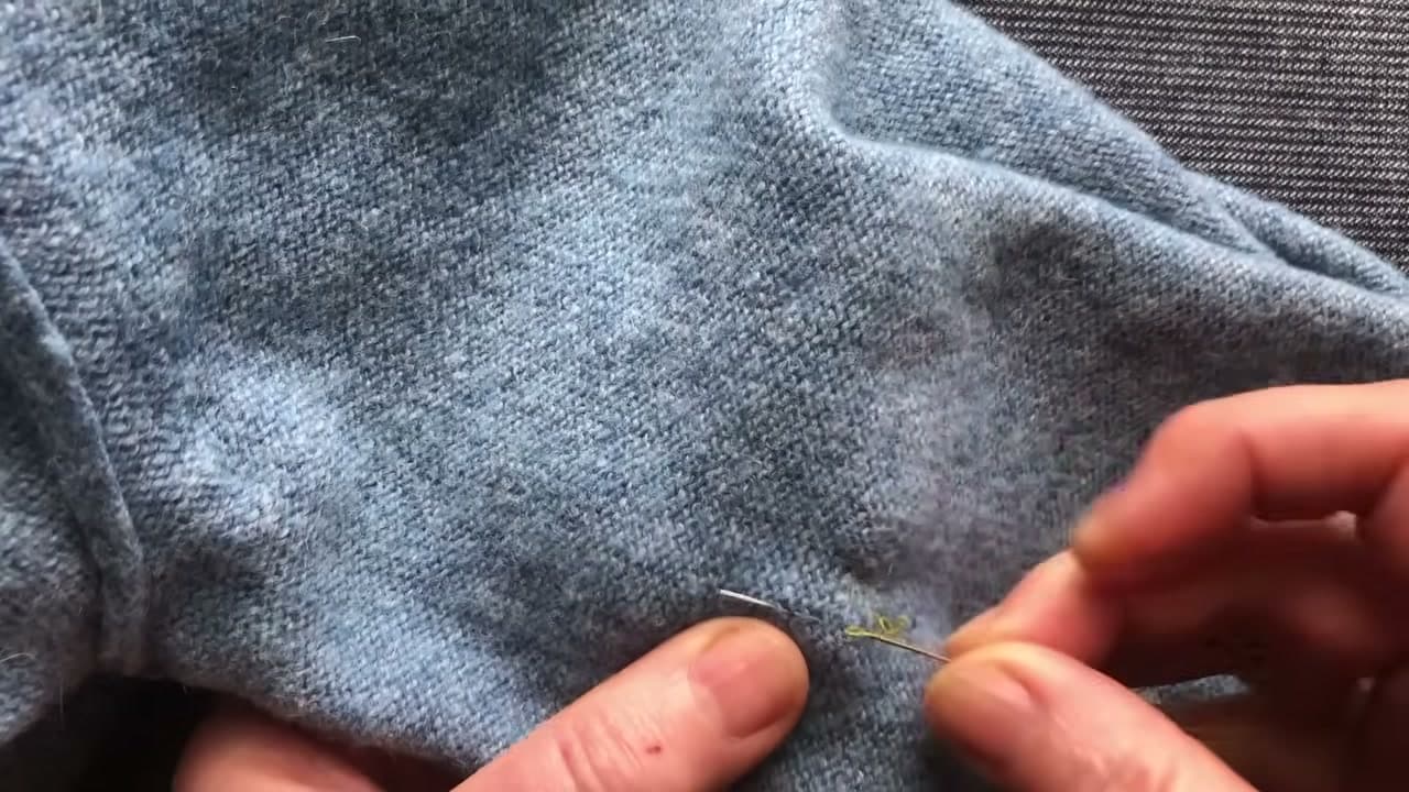Step 7: Fasten Off the Thread and Bury the Tail in the Knit - How to Fix a Hole in a Sweater
