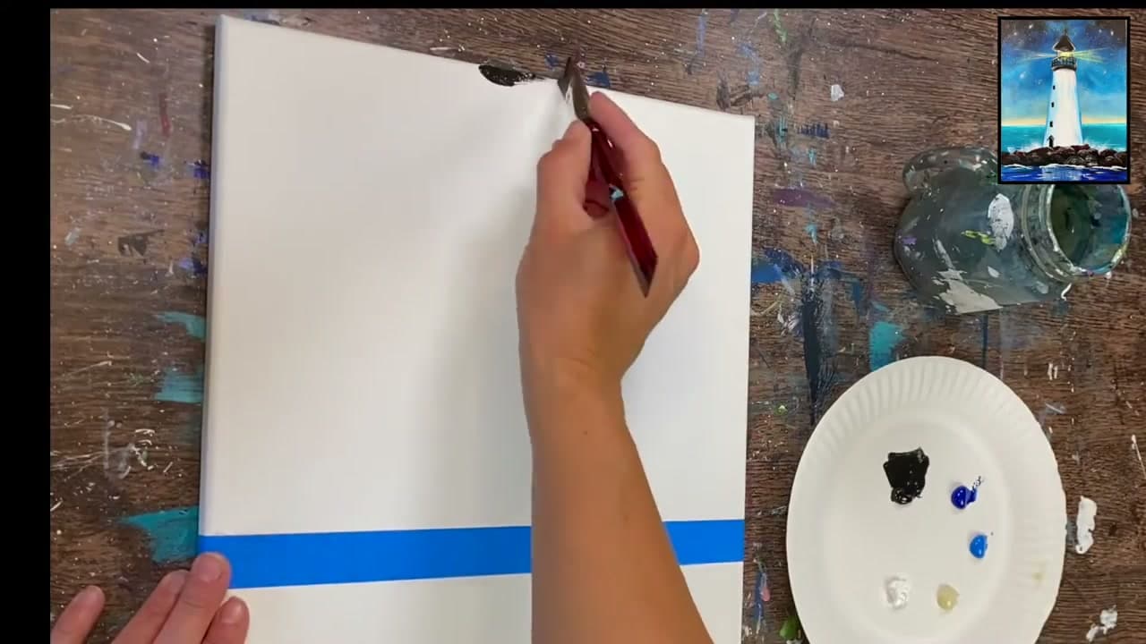 Step 1: Block In the Sky - How to Paint a Lighthouse in Acrylics