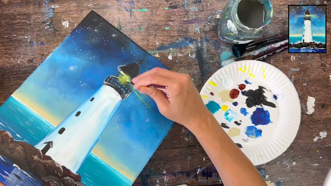 Step 10: Stars and Light Beams - How to Paint a Lighthouse in Acrylics