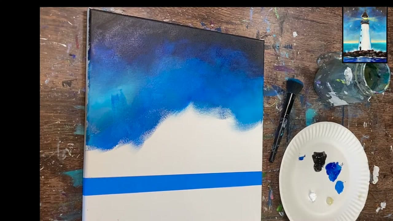 Step 2: Blend the Sky Down - How to Paint a Lighthouse in Acrylics