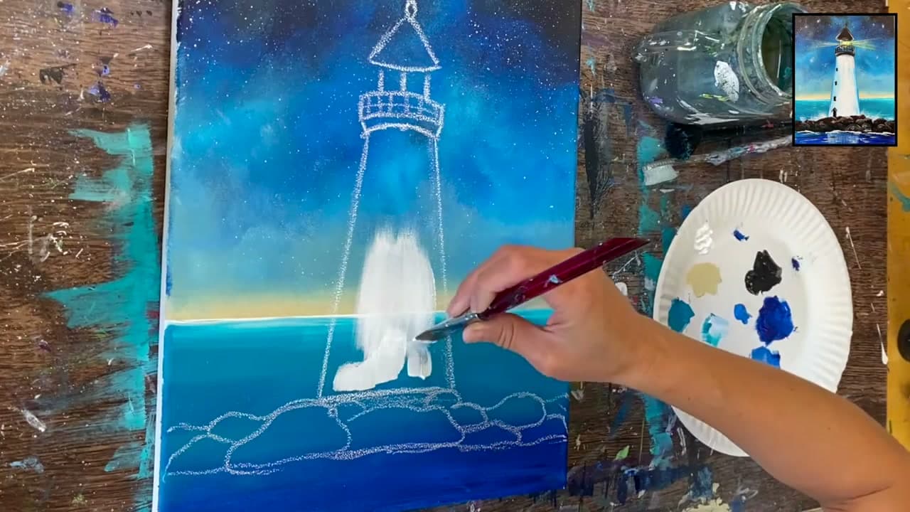 Step 6: Paint the Tower White - How to Paint a Lighthouse in Acrylics