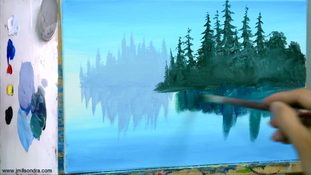 Step 6: Mirror the Trees Into the Water - How to Paint Water and Reflections