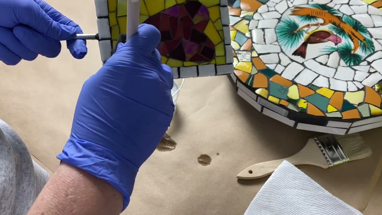 Step 3: Method One - Paint the Grout Lines Only - How to Seal a Mosaic for Outdoor Use