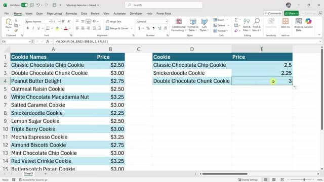 The finished result: How to Use Excel VLOOKUP for Beginners
