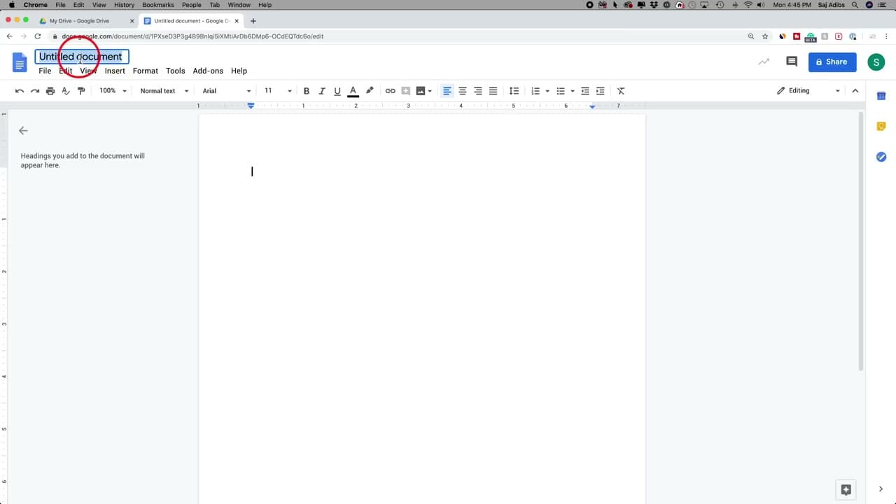 Step 3: Name Your Document - Google Saves It Automatically