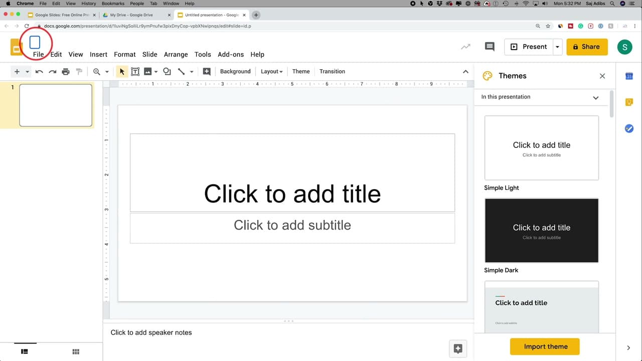 Step 3: Name Your Presentation - Google Saves It Automatically - How to Use Google Slides - Beginner's Guide