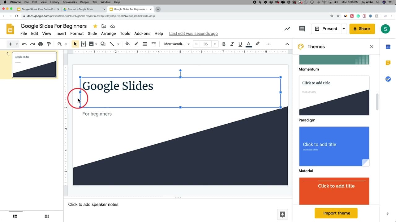 Step 5: Add a Title and Subtitle to Your First Slide - How to Use Google Slides - Beginner's Guide