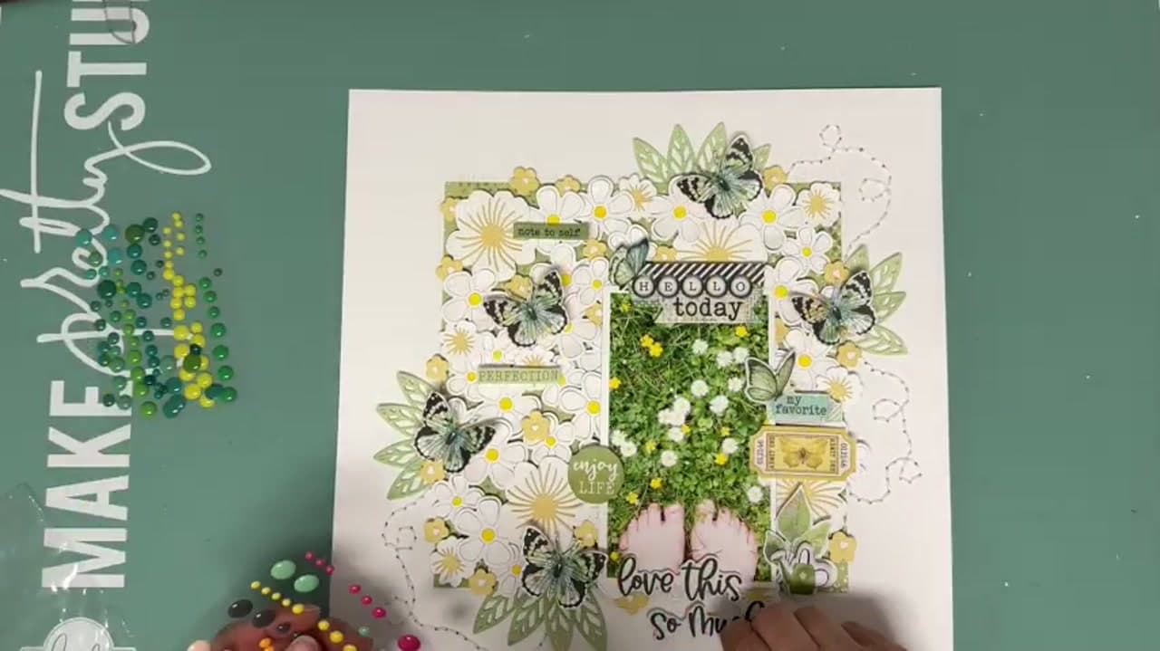 The finished result: How to Make a Flower Meadow Scrapbook Layout