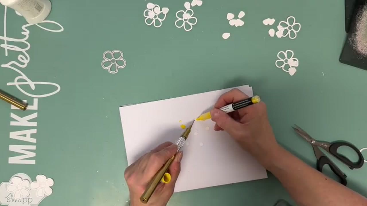 Step 4: Colour the Centres With a Yellow Marker - How to Make a Flower Meadow Scrapbook Layout