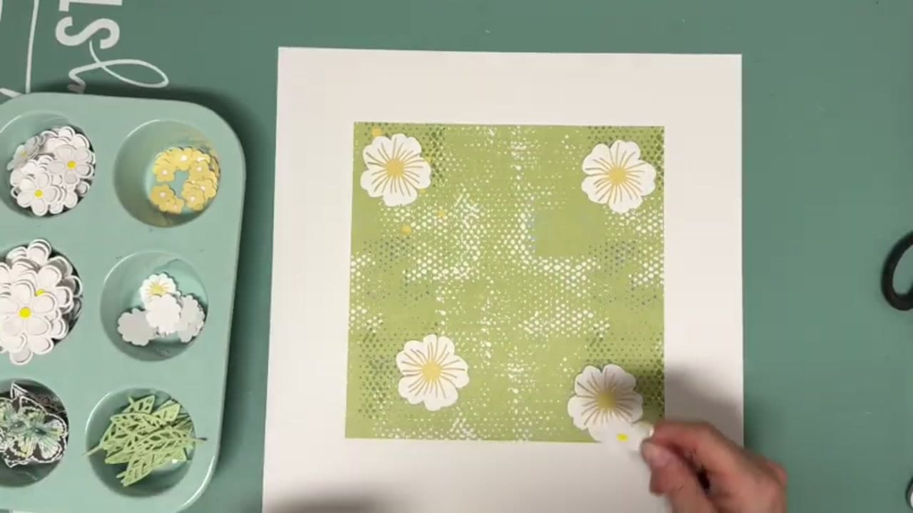 Step 7: Glue Down the 8 by 8 Base Panel - How to Make a Flower Meadow Scrapbook Layout
