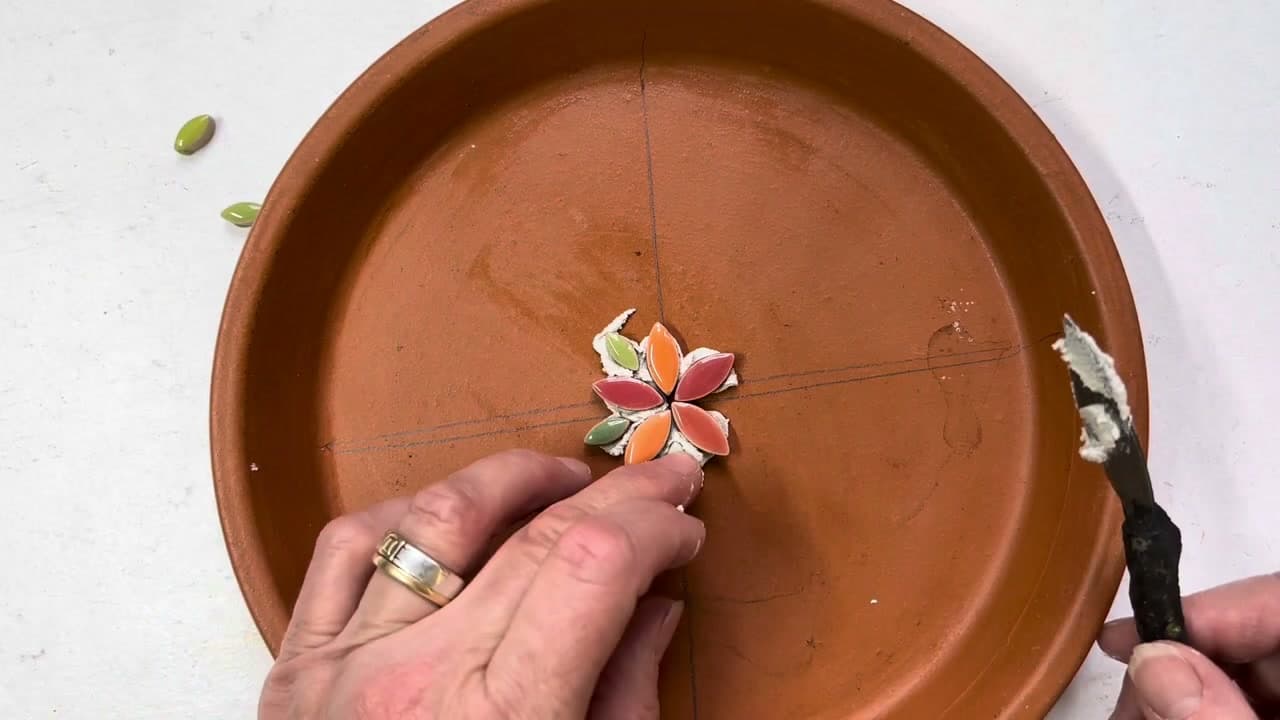 Step 4: Set the Centre Motif - How to Make a Mosaic Bird Bath