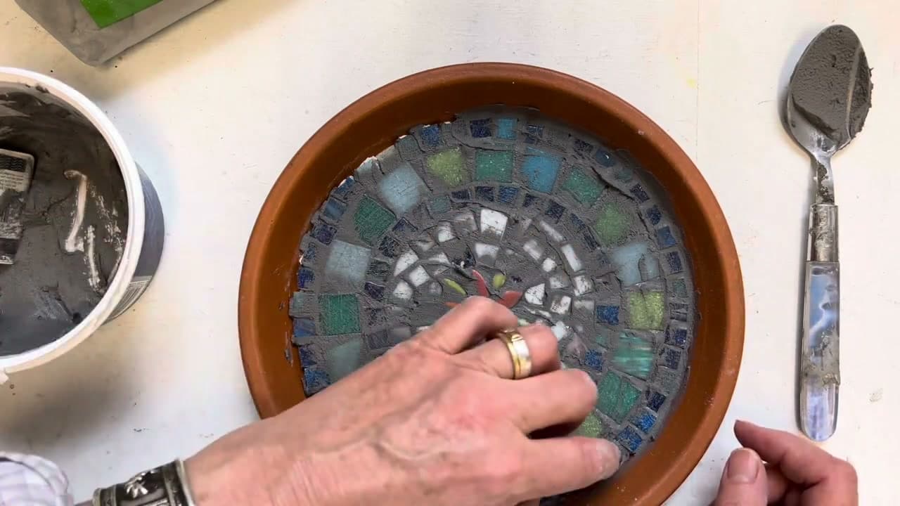 The finished result: How to Make a Mosaic Bird Bath