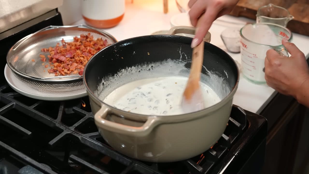Step 6: Add the Cream and Season - Green Bean Casserole