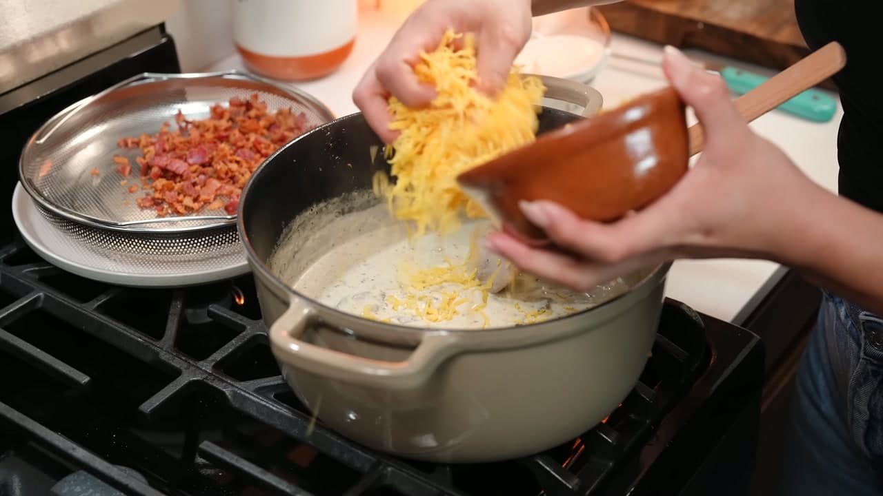 Step 7: Melt in the Cheddar - Green Bean Casserole