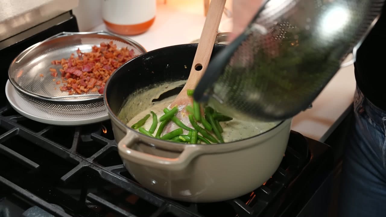 Step 8: Fold in the Green Beans - Green Bean Casserole