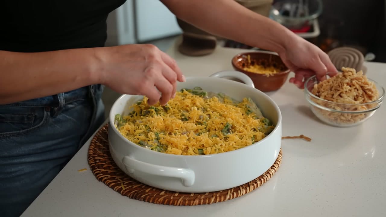 Step 9: Transfer and Top - Green Bean Casserole