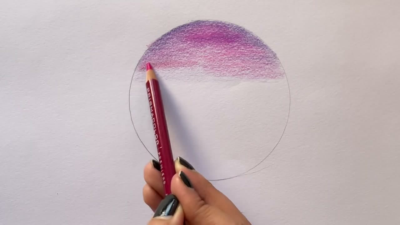 Step 4: Deepen the Left Side of the Sunset With Magenta - How to Draw a Sunset With Colored Pencils